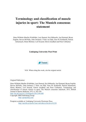 Terminology and Classification of Muscle Injuries in Sport: the Munich Consensus Statement