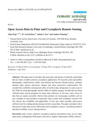 Open Access Data in Polar and Cryospheric Remote Sensing