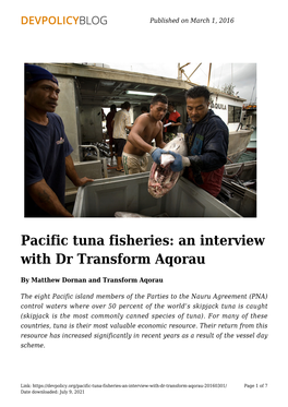 Pacific Tuna Fisheries: an Interview with Dr Transform Aqorau