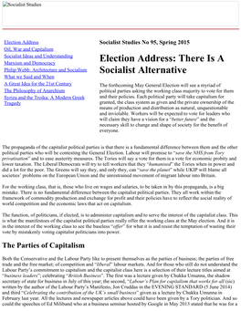 Election Address: There Is a Socialist Alternative