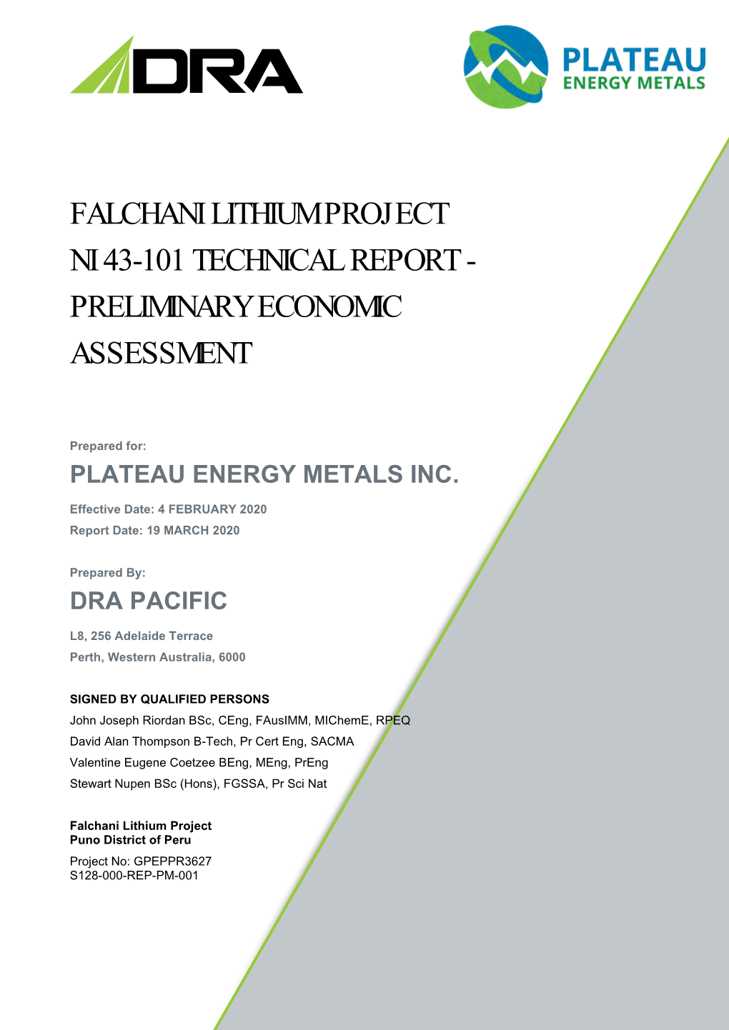 Falchani Lithium Project Ni 43-101 Technical Report - Preliminary Economic Assessment