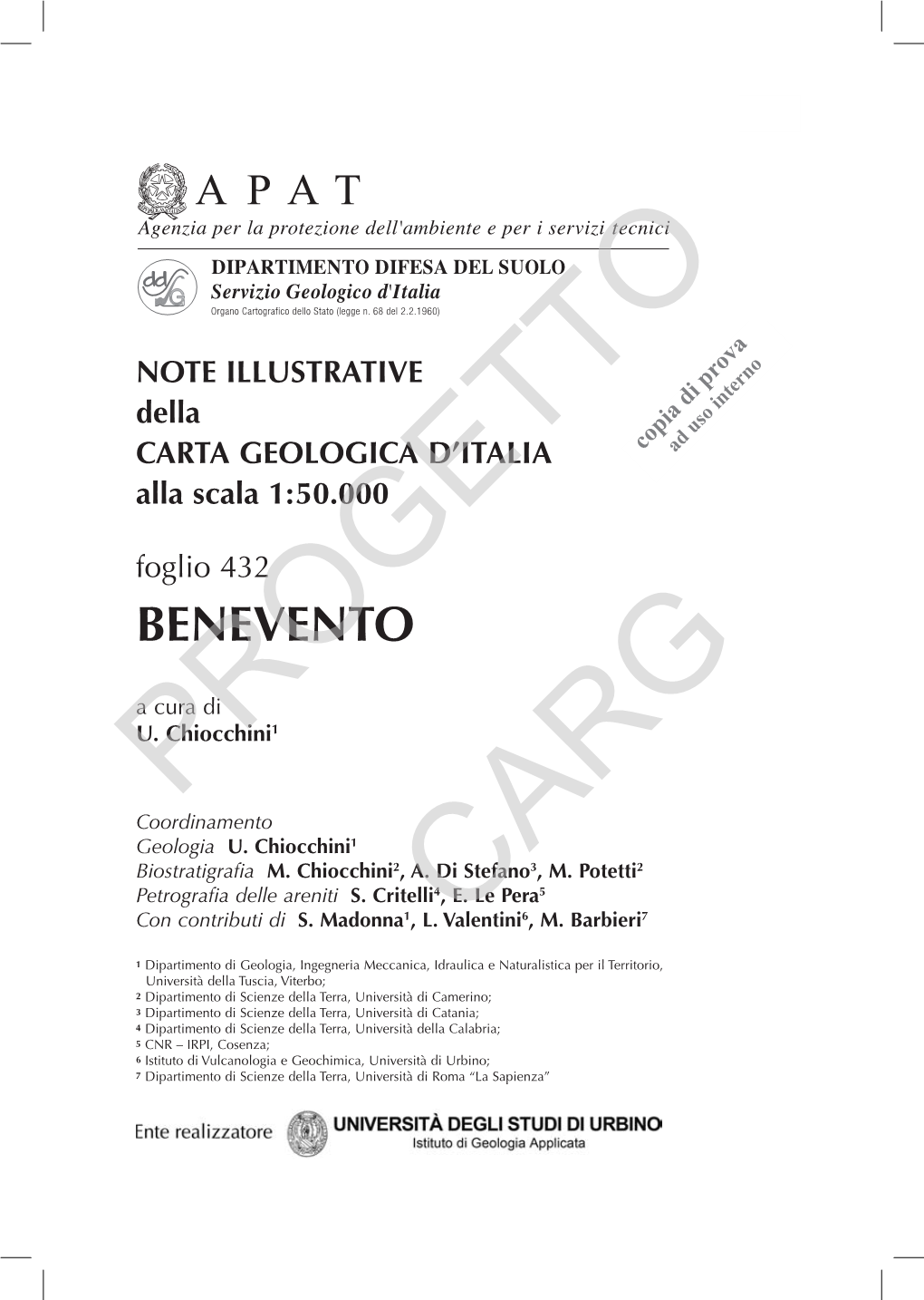 NOTE ILLUSTRATIVE Della CARTA GEOLOGICA D’ITALIA Copiaad Di Uso Prova Interno Alla Scala 1:50.000