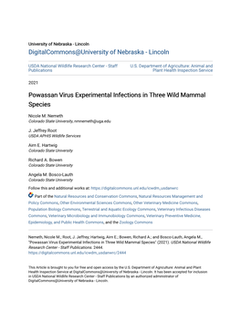 Powassan Virus Experimental Infections in Three Wild Mammal Species