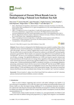 Development of Durum Wheat Breads Low in Sodium Using a Natural Low-Sodium Sea Salt