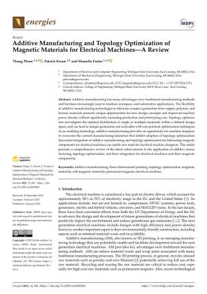 Additive Manufacturing and Topology Optimization of Magnetic Materials for Electrical Machines—A Review