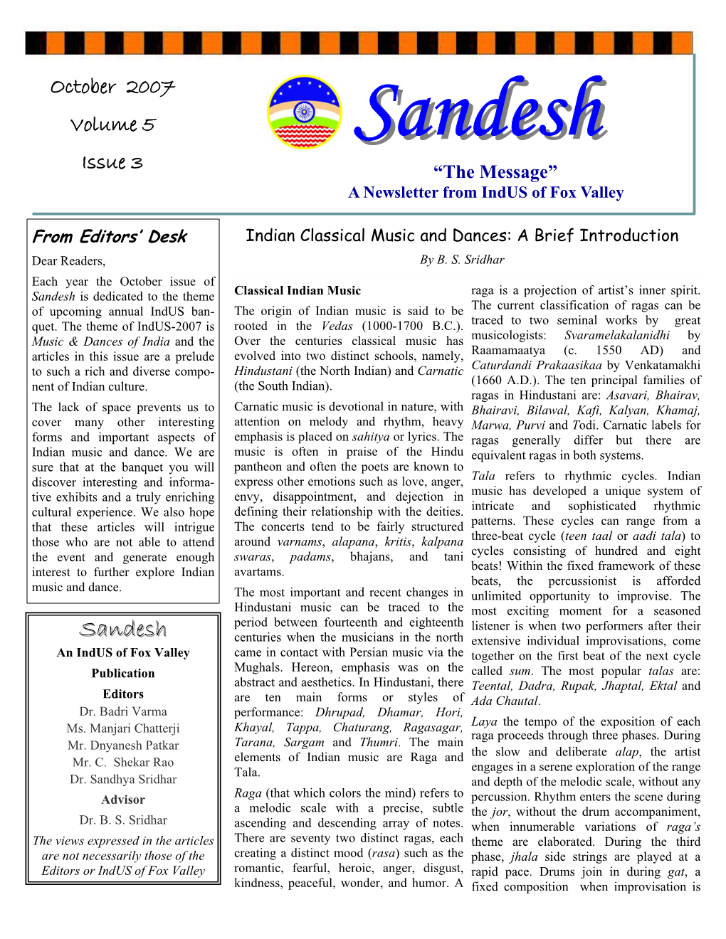 Sandesh Sandesh Issue 3 “The Message” a Newsletter from Indus of Fox Valley