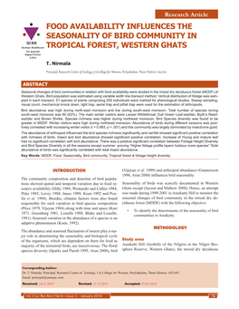 Food Availability Influences the Seasonality of Bird Community in Tropical Forest, Western Ghats