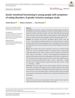 Social–Emotional Functioning in Young People with Symptoms of Eating Disorders: a Gender Inclusive Analogue Study