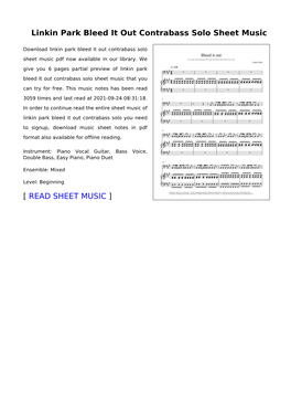 Linkin Park Bleed It out Contrabass Solo Sheet Music