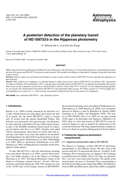 A Posteriori Detection of the Planetary Transit of HD 189733 B in the Hipparcos Photometry