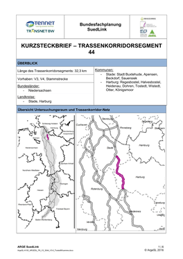 Kurzsteckbrief – Trassenkorridorsegment 44