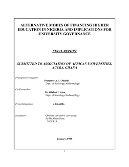 Alternative Modes of Financing Higher Education in Nigeria and Implications for University Governance