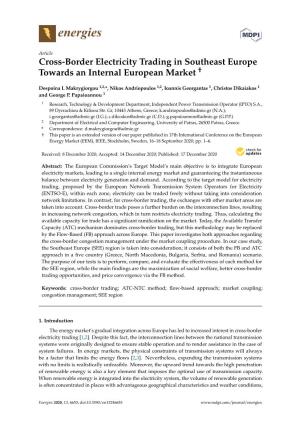 Cross-Border Electricity Trading in Southeast Europe Towards an Internal European Market †