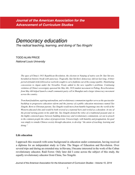 Democracy Education the Radical Teaching, Learning, and Doing of Tao Xingzhi