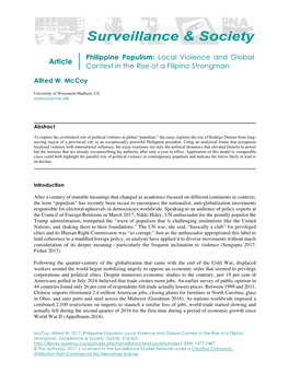 Philippine Populism: Local Violence and Global Context in the Rise of a Filipino Strongman