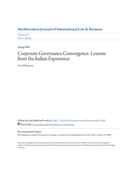 Corporate Governance Convergence: Lessons from the Indian Experience Afra Afsharipour