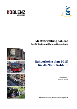 Nahverkehrsplan 2015 Für Die Stadt Koblenz