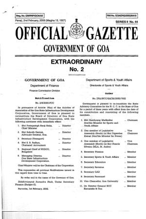 GOVERNMENT of GOA EXTRAORDINARY No.2