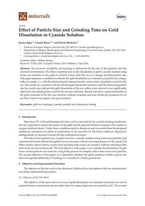 Effect of Particle Size and Grinding Time on Gold Dissolution in Cyanide Solution