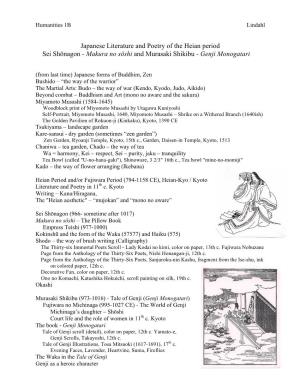 Japanese Literature and Poetry of the Heian Period Sei Shōnagon - Makura No Sōshi and Murasaki Shikibu - Genji Monogatari