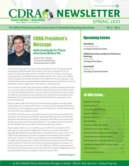 SPRING 2021 CDRA NEWSLETTER 3 CDRA NEWSLETTER SPRING 2021 CCDRDRAA NEW MEMBERS Construction&Demolition Recycling Association