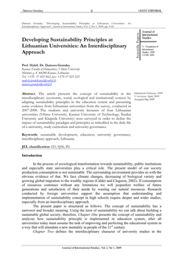 Developing Sustainability Principles at Lithuanian Universities: an Interdisciplinary Approach”, Journal of International Studies, Vol