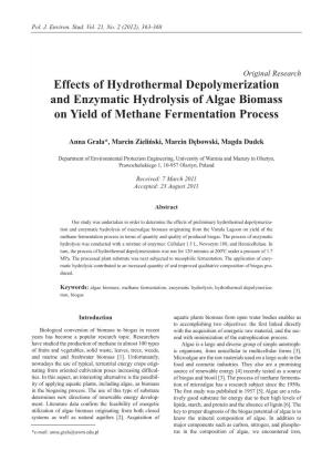 Effects of Hydrothermal Depolymerization and Enzymatic Hydrolysis of Algae Biomass on Yield of Methane Fermentation Process