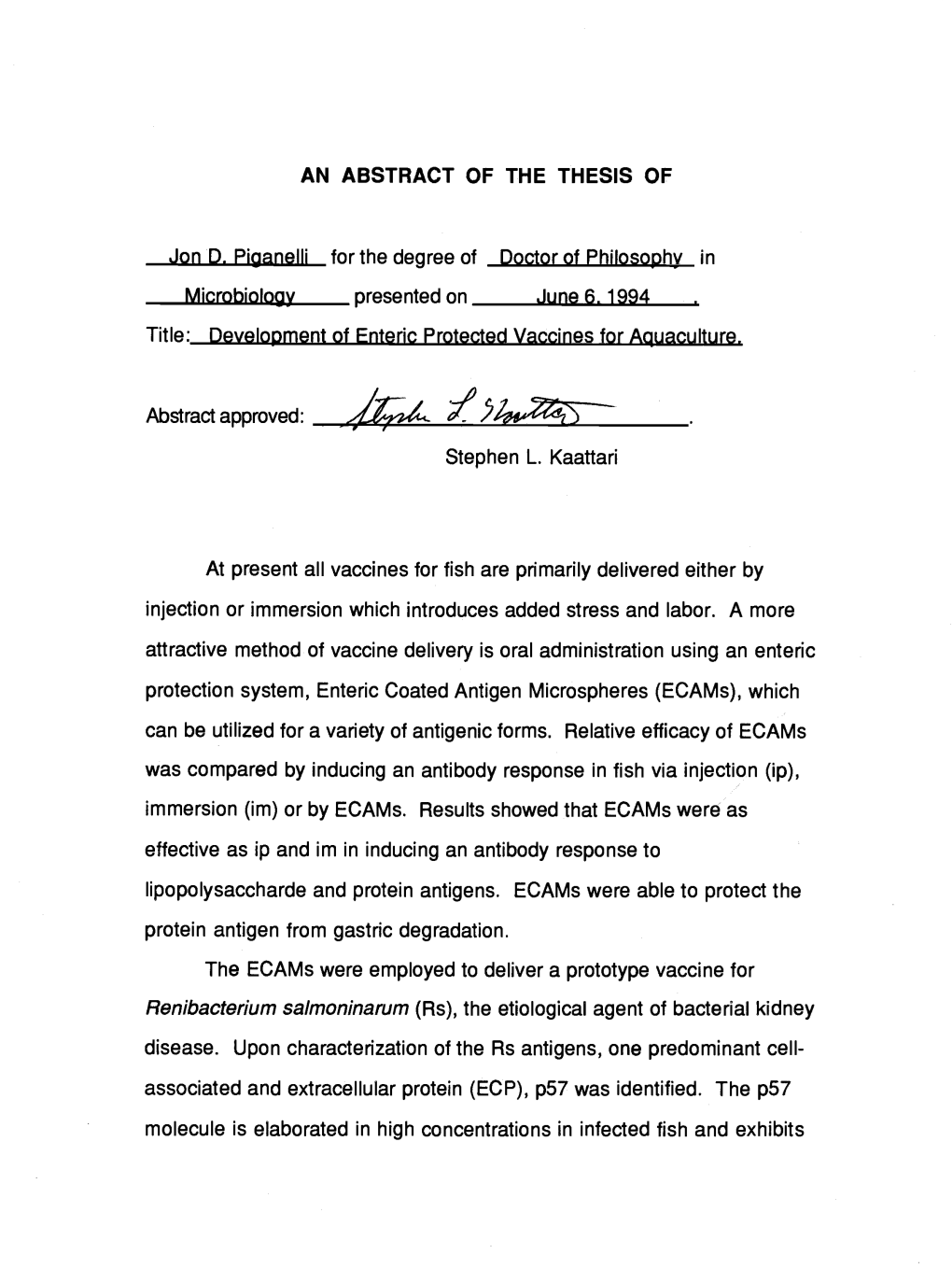 AN ABSTRACT of the THESIS of Attractive Method of Vaccine