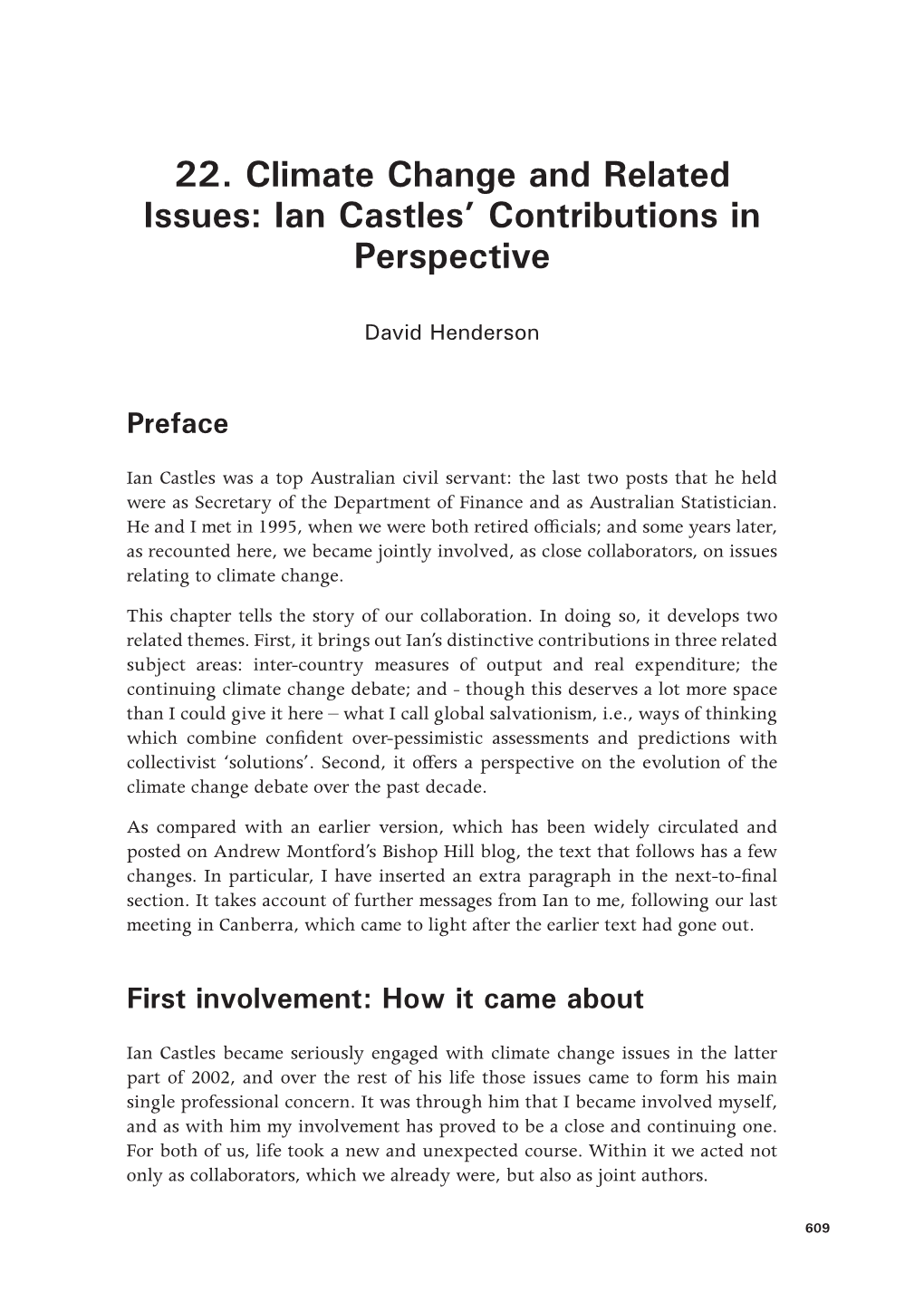 Ian Castles' Contributions in Perspective