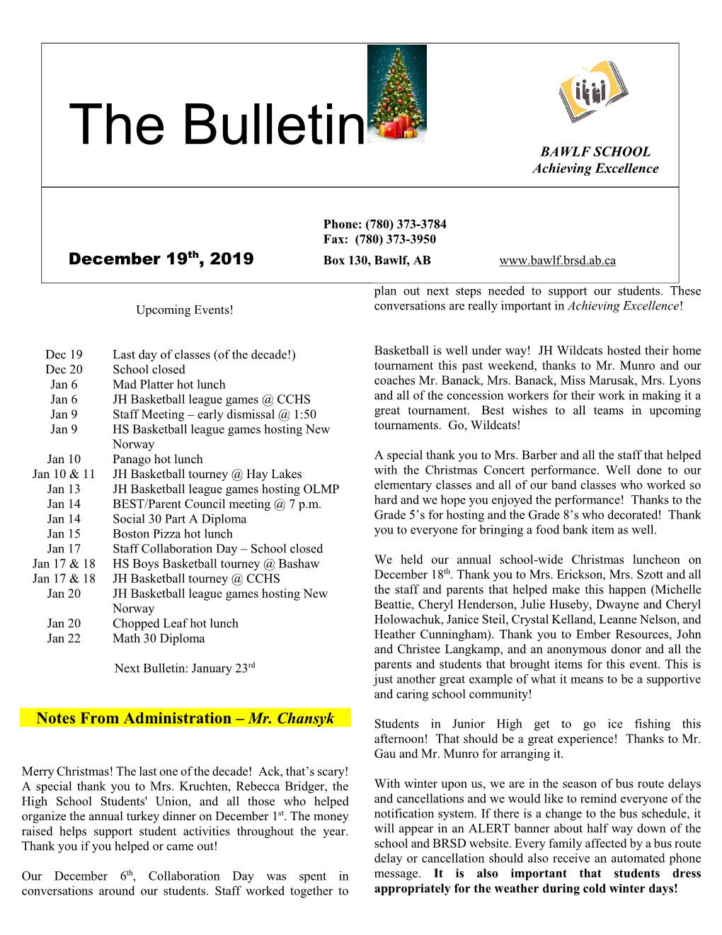 The Bulletin BAWLF SCHOOL Achieving Excellence