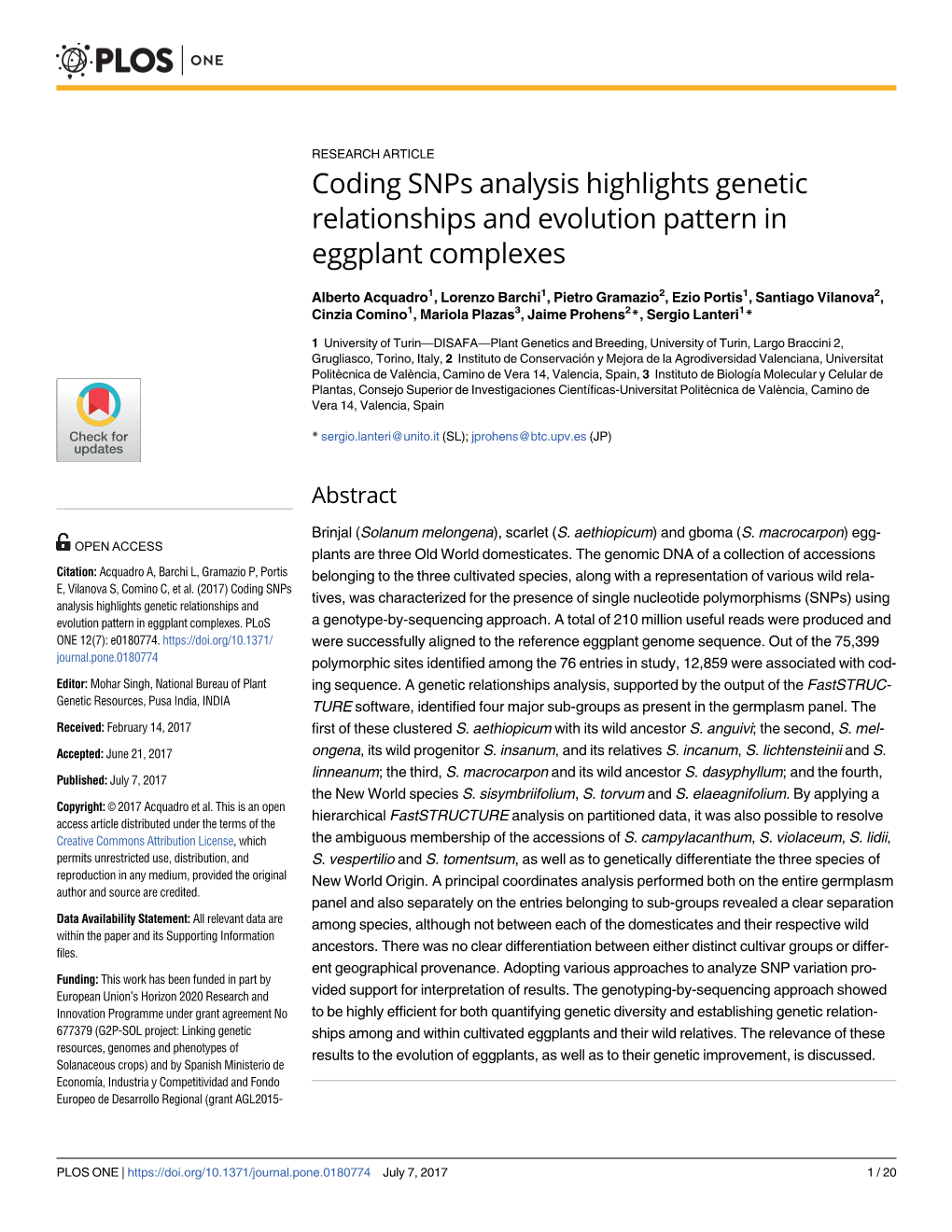Coding Snps Analysis Highlights Genetic Relationships and Evolution Pattern in Eggplant Complexes
