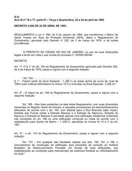 Santa Teresa Em Área De Proteção Ambiental (APA), Altera O Regulamento De Zoneamento, Aprovado Pelo Decreto Nº 322, De 3 De Março De 1976, E Dá Outras Providências