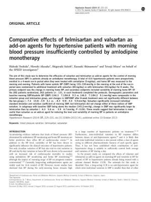 Comparative Effects of Telmisartan and Valsartan As Add-On Agents For