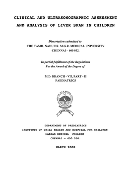 Clinical and Ultrasonographic Assessment and Analysis of Liver Span in Children