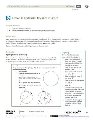 Lesson 3: Rectangles Inscribed in Circles