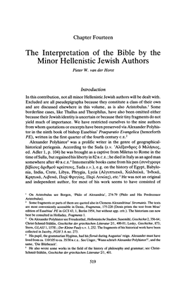 The Interpretation of the Bible by the Minor Hellenistic Jewish Authors Pieter W