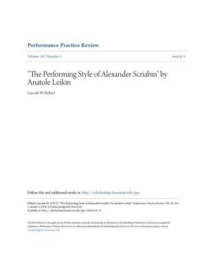 The Performing Style of Alexander Scriabin