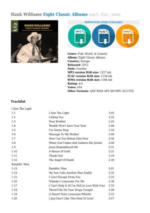 Hank Williams Eight Classic Albums Mp3, Flac, Wma