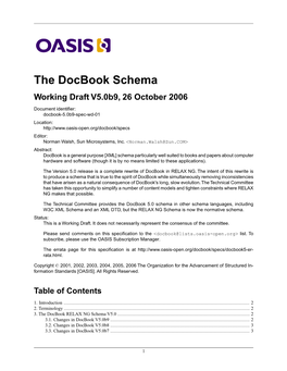 The Docbook Schema Working Draft V5.0B9, 26 October 2006