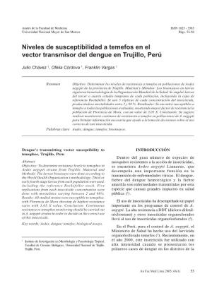 Niveles De Susceptibilidad a Temefos En El Vector Transmisor Del Dengue En Trujillo, Perú