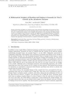 A Mathematical Analysis of Knotting and Linking in Leonardo Da Vinci's