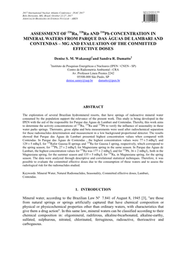 ASSESSMENT of 226Ra, 228Ra and 210Pb CONCENTRATION IN