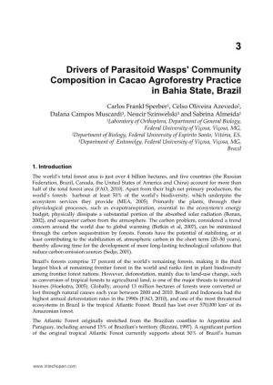 Drivers of Parasitoid Wasps' Community Composition in Cacao Agroforestry Practice in Bahia State, Brazil