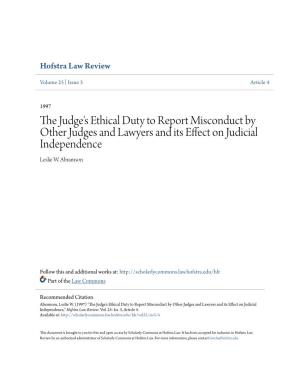The Judge's Ethical Duty to Report Misconduct by Other Judges And