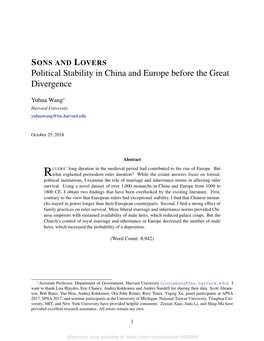 Sons and Lovers: Political Stability in China and Europe Before the Great