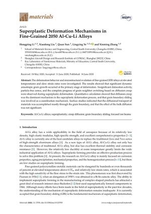 Superplastic Deformation Mechanisms in Fine-Grained 2050 Al-Cu-Li Alloys
