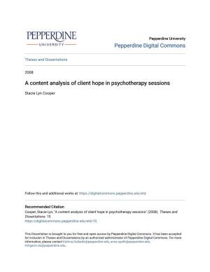 A Content Analysis of Client Hope in Psychotherapy Sessions