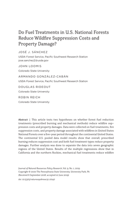 Do Fuel Treatments in U.S. National Forests Reduce Wildfire Suppression Costs and Property Damage?