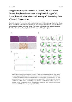 A Novel JAK1 Mutant Breast Implant-Associated Anaplastic Large Cell Lymphoma Patient-Derived Xenograft Fostering Pre- Clinical Discoveries
