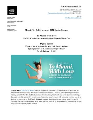 Miami City Ballet Presents 2021 Spring Season